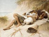 Unknown Margaret Collyer Young Boy Asleep with Dogs painting